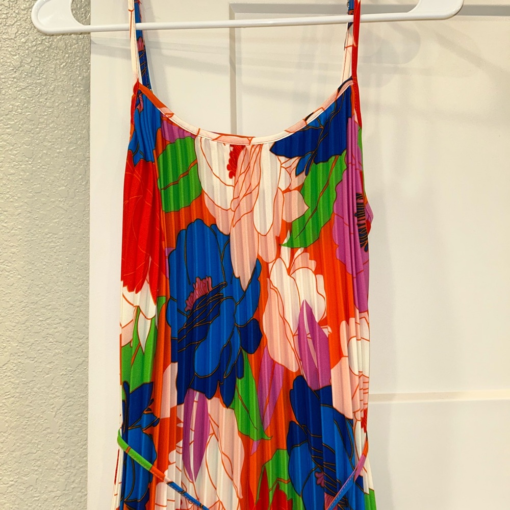 Sam Edelman / Retro Floral Plisse Spaghetti Strap Dress - Picture 4 of 8